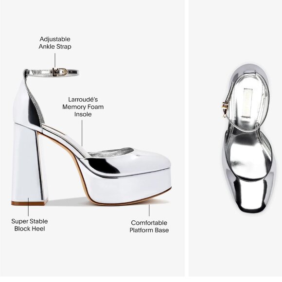 Larroude Silver Ari Platform Silver Specchio - Picture 1 of 4